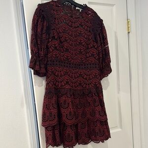 Sea New York Red Ruffled Tiered A-line Dress